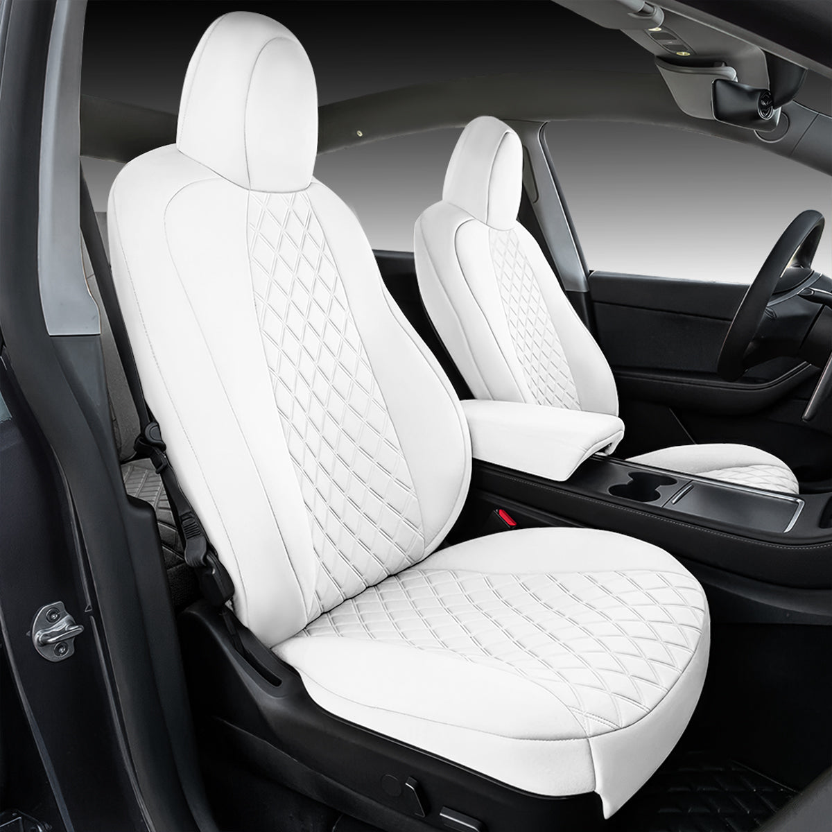 All-Inclusive 2018-2023 Model 3 Seat Cover for Tesla Nappa Leather Diamond White Full Set (Front & Rear Seats)