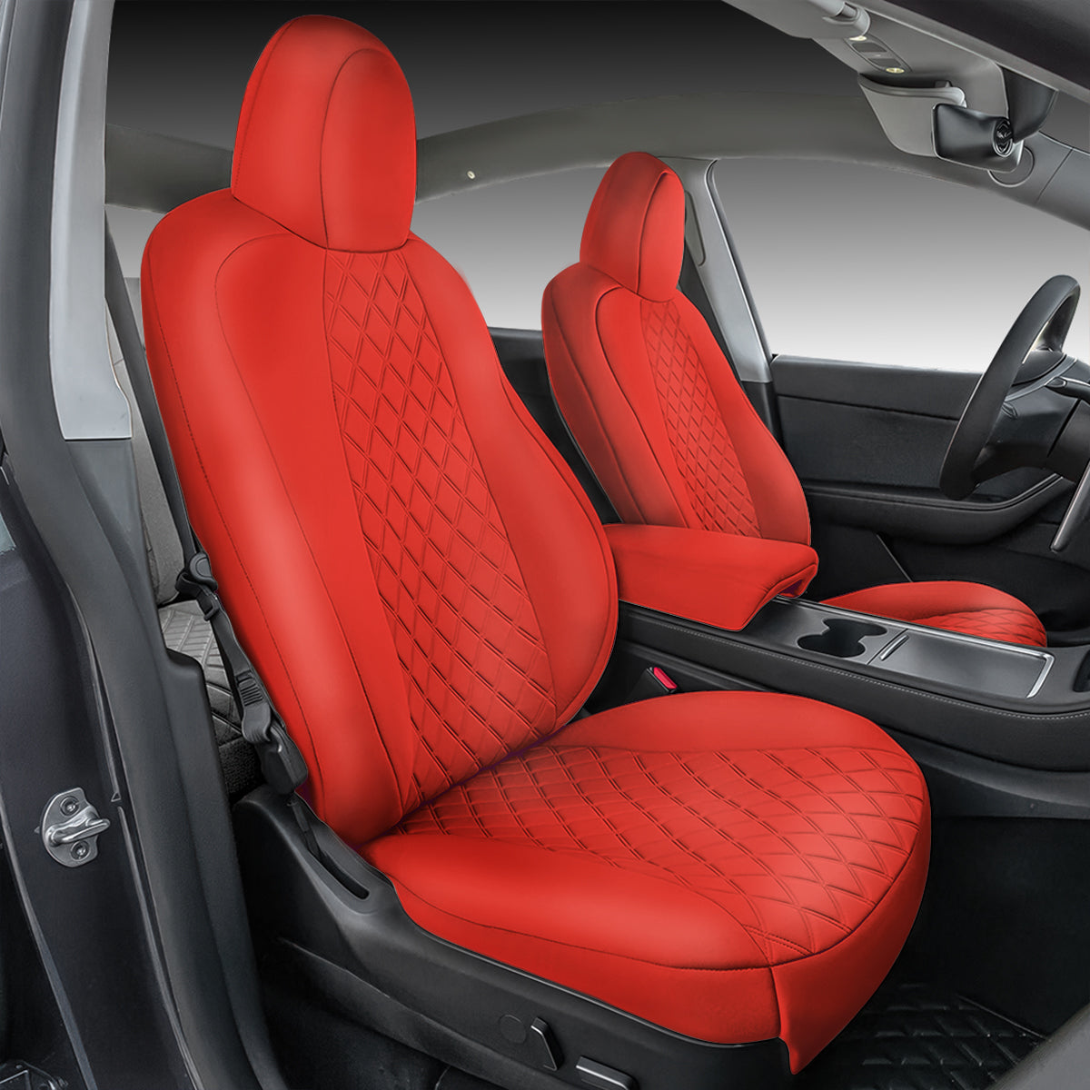 All-Inclusive 2018-2023 Model 3 Seat Cover for Tesla Standard Leather Diamond Red Full Set (Front & Rear Seats)