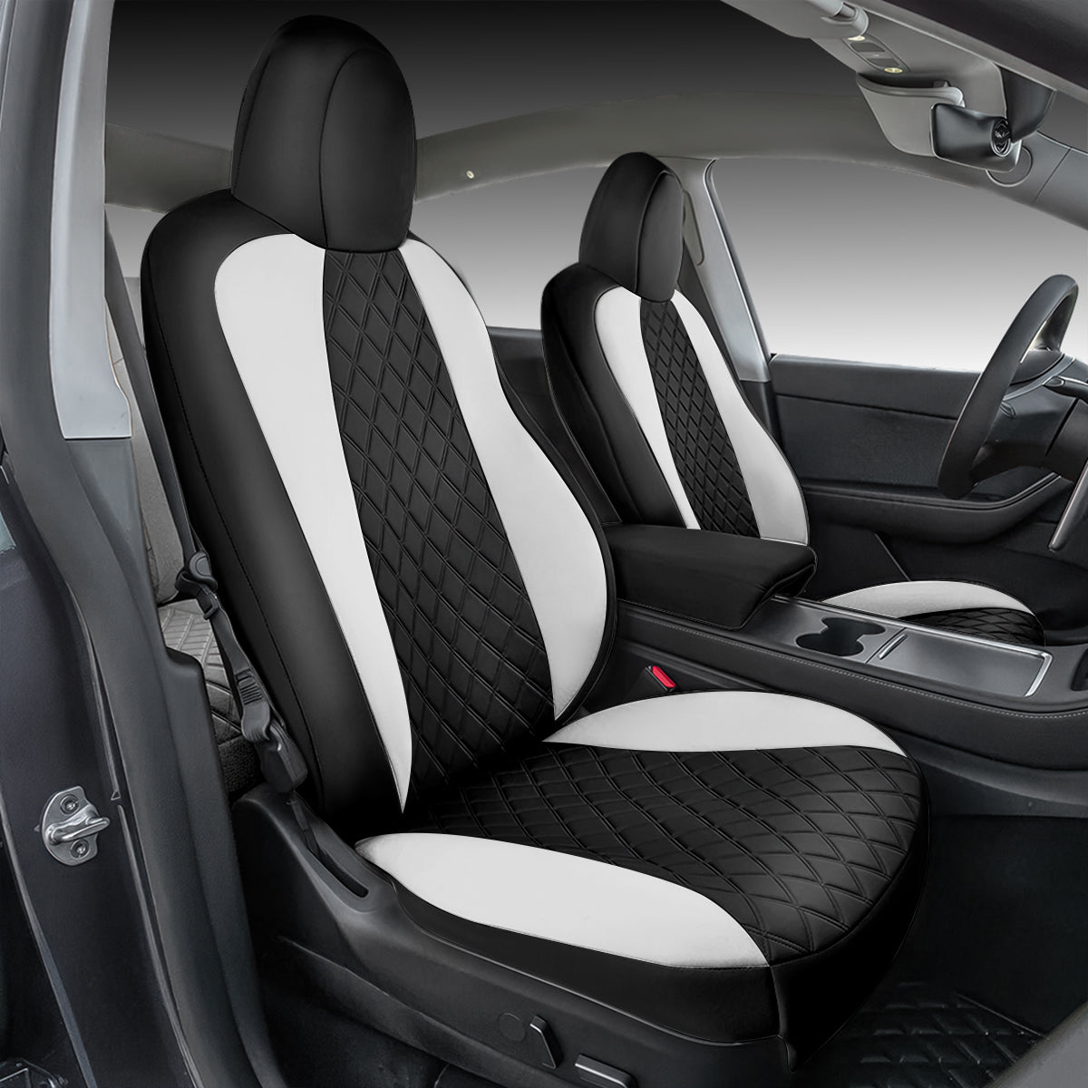 All-Inclusive 2018-2023 Model 3 Seat Cover for Tesla Standard Leather Diamond Black White Full Set (Front & Rear Seats)