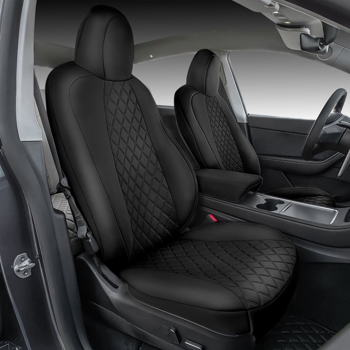 All-Inclusive 2020-2024 5 Seat Tesla Model Y Seat Cover Standard Leather Diamond Black Full Set (Front & Rear Seats)