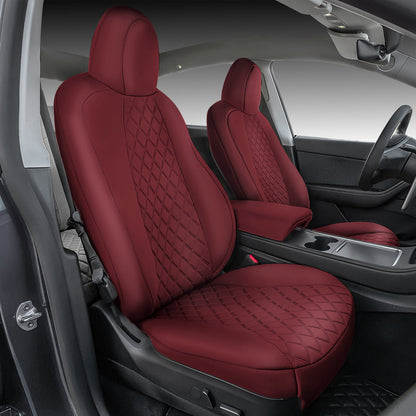 All-Inclusive 2018-2023 Model 3 Seat Cover for Tesla Standard Leather Diamond Wine Red Full Set (Front & Rear Seats)