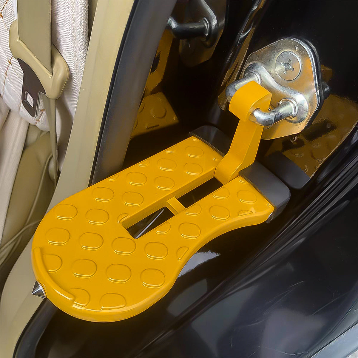 Foldable Car Door Step with Safety Hammer for All Cars Yellow