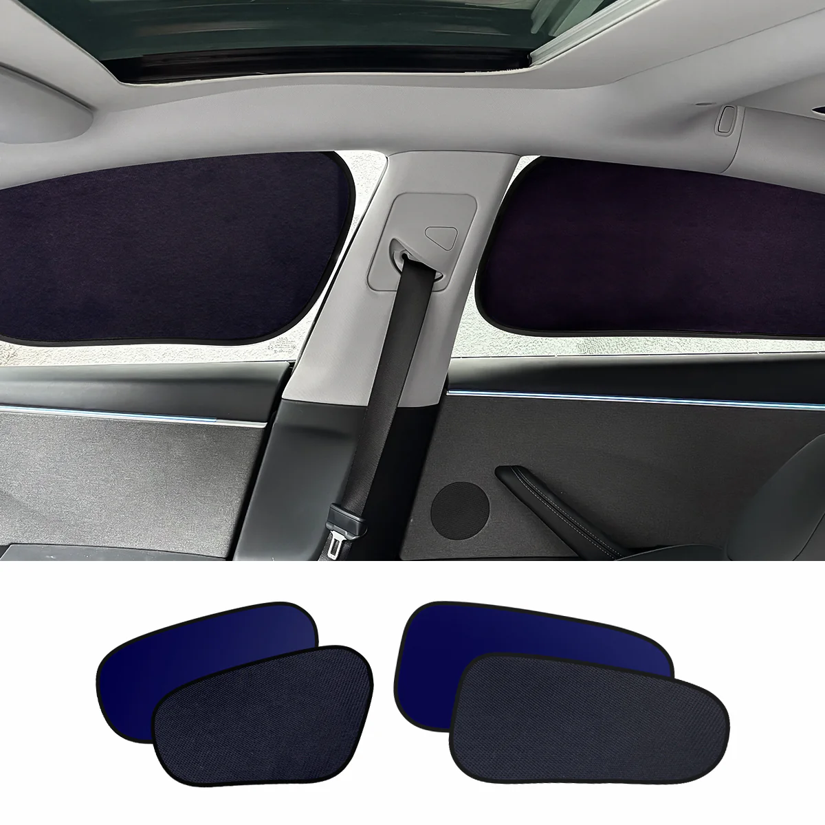 Static Cling Mesh Insulated Side Window Sunshade For Tesla Model 3/Y Model 3 Front Window + Rear Window (4 PCS)