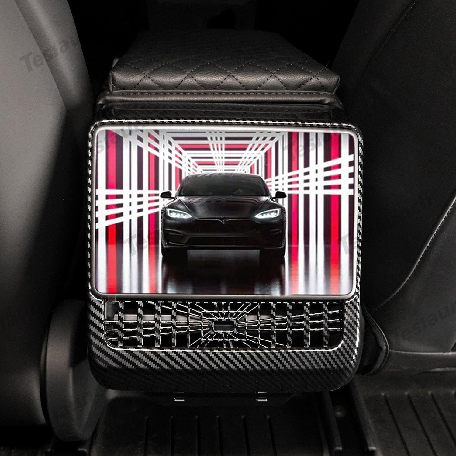 Plaid Rear Air Vent Screen Protector Frame (Carbon Fiber Pattern ABS) for Tesla Model Y Juniper 2025+