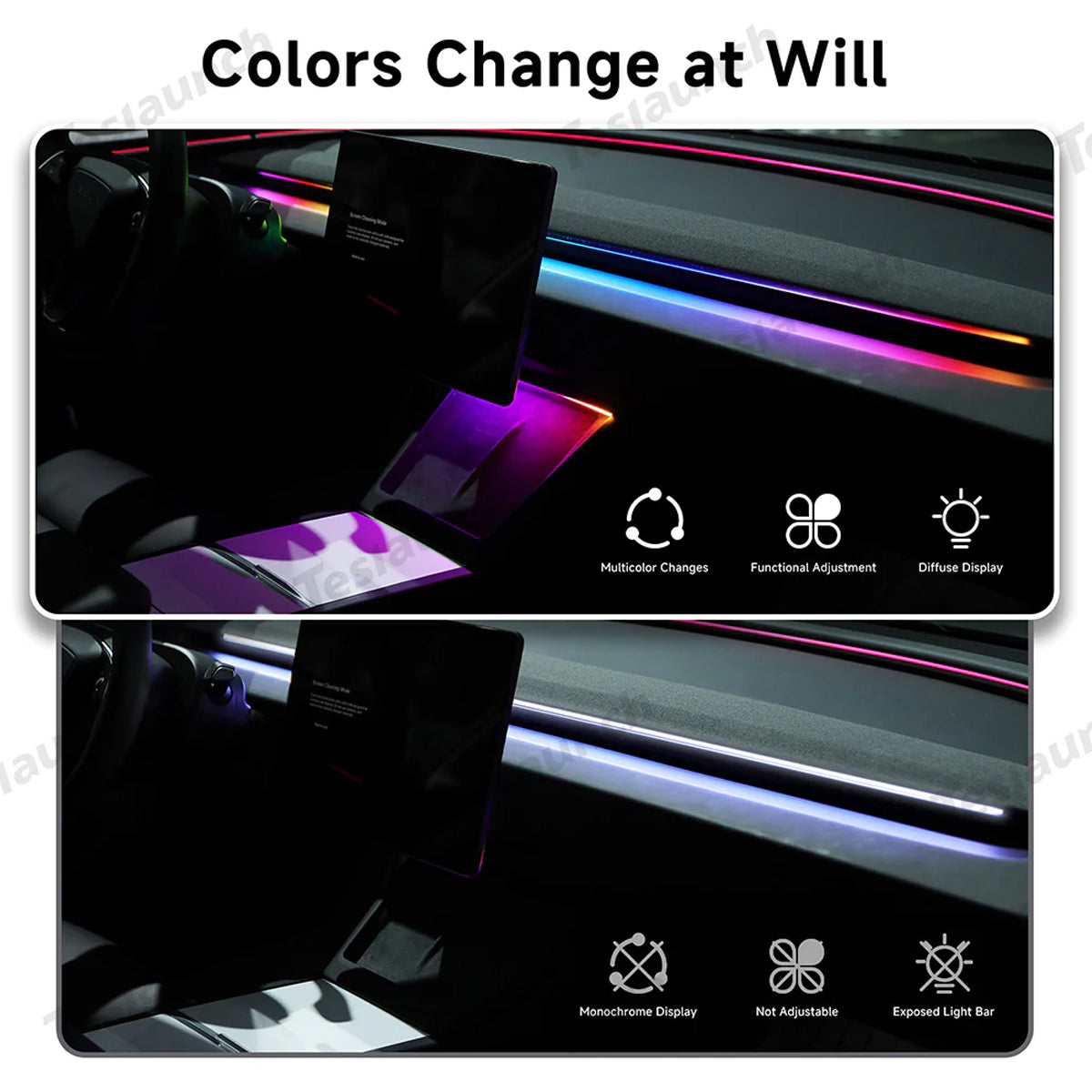 LED Dashboard Ambient Light – Color Changing Interior Upgrade for Tesla Model Y Juniper 2025+