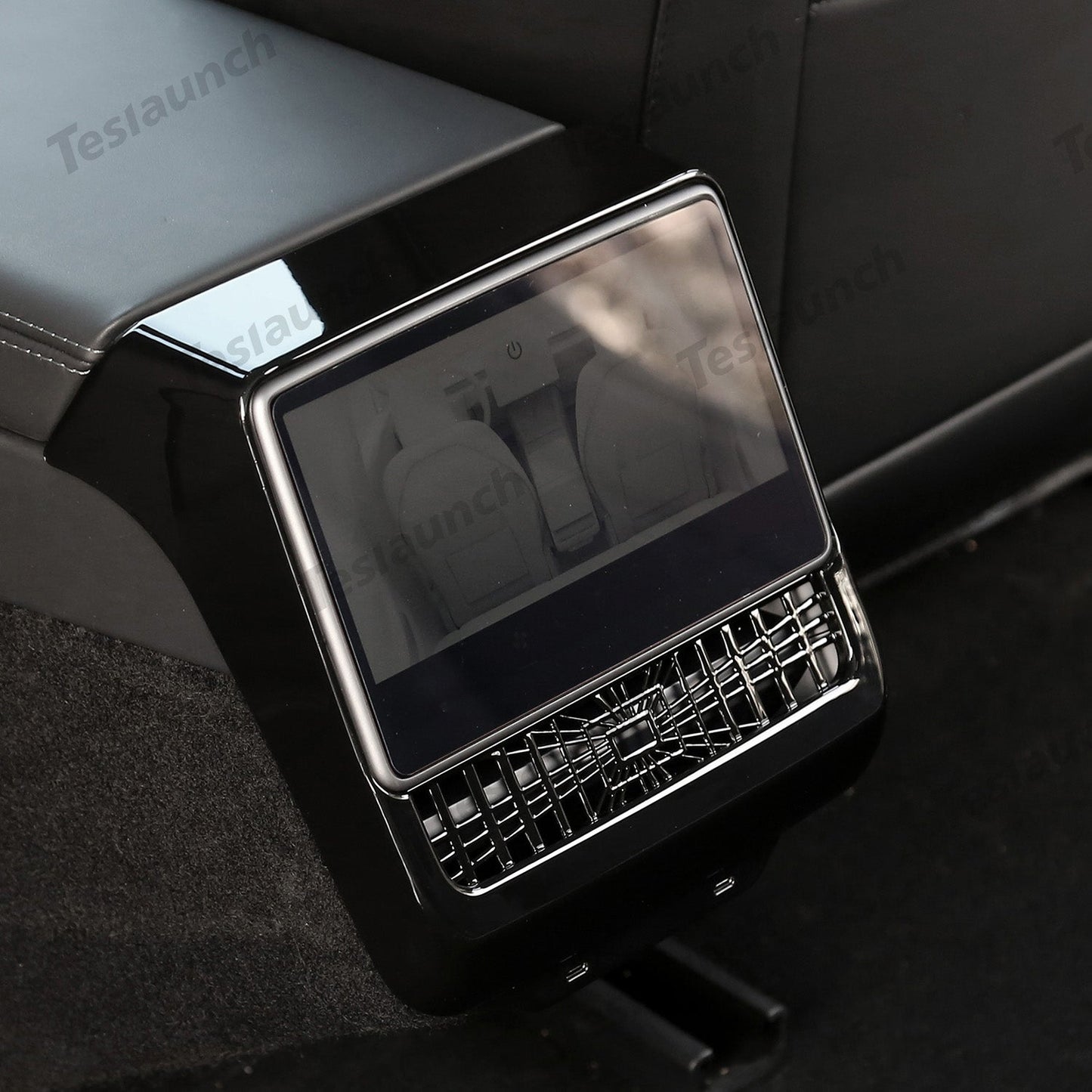 Plaid Rear Air Vent Screen Protector Frame (Carbon Fiber Pattern ABS) for Tesla Model Y Juniper 2025+ Glossy Black