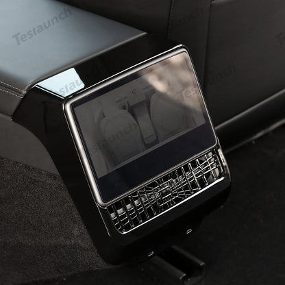 Plaid Rear Air Vent Screen Protector Frame (Carbon Fiber Pattern ABS) for Tesla Model Y Juniper 2025+ Glossy Black