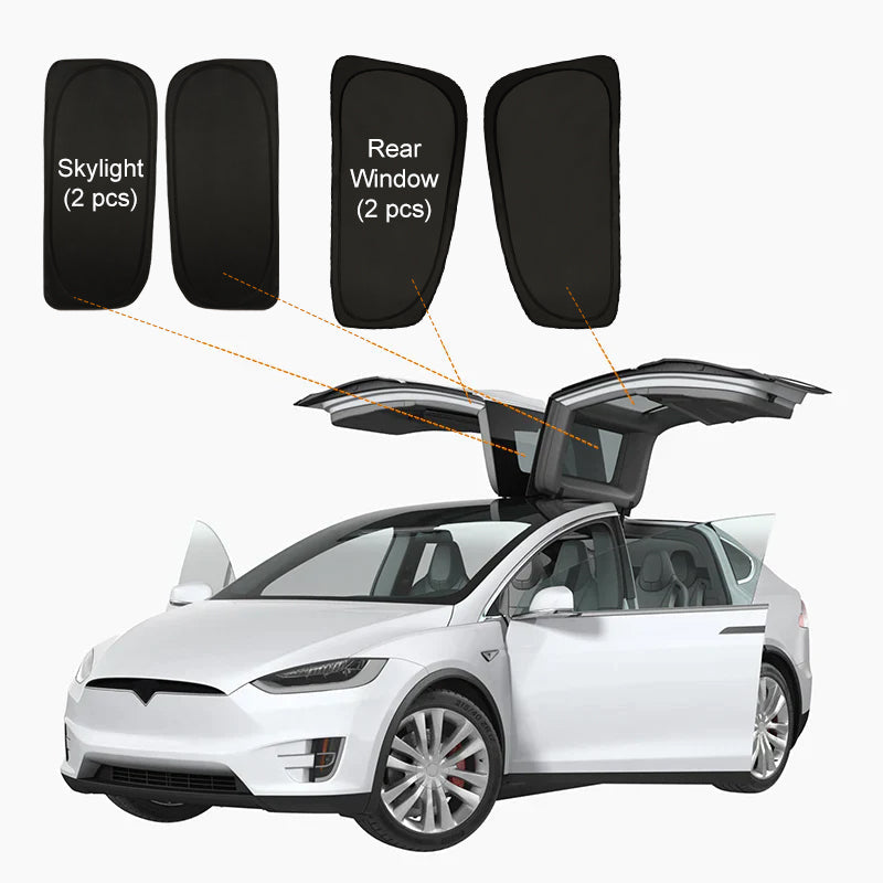 Model X(2015-2025) Privacy And Thermal Insulated Sunshades Curtains for Tesla Opaque Sun Visor for Camping and Daily Use Rear Window(2 pcs) + Skylight(2 pcs))