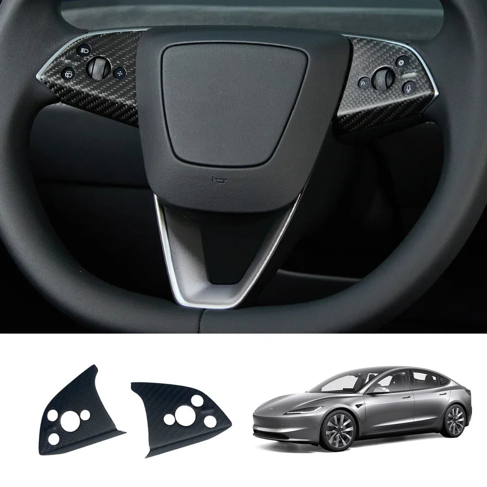 [Real Carbon Fiber] Steering Wheel Panel Covers (2PCS) for Tesla Model 3 Highland 2024+ Matte Carbon Fiber Steering Wheel Cover (2 Pcs)