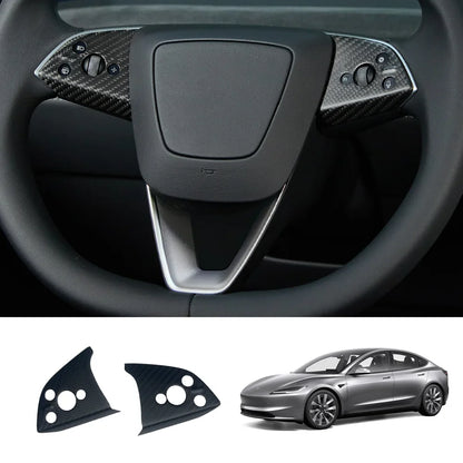 [Real Carbon Fiber] Steering Wheel Panel Covers (2PCS) for Tesla Model 3 Highland 2024+ Matte Carbon Fiber Steering Wheel Cover (2 Pcs)