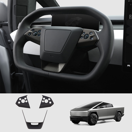 [Real Carbon Fiber] Steering Wheel Panel Covers for Tesla Cybertruck (Set of 3) Matte Carbon Fiber