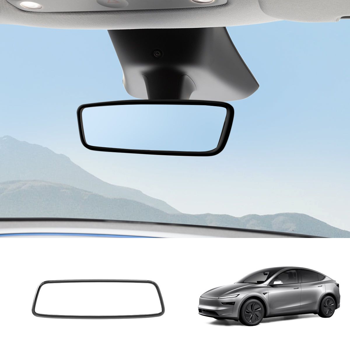 Interior Rearview Mirror Trim Cover for Tesla Model 3/Y Glossy Black