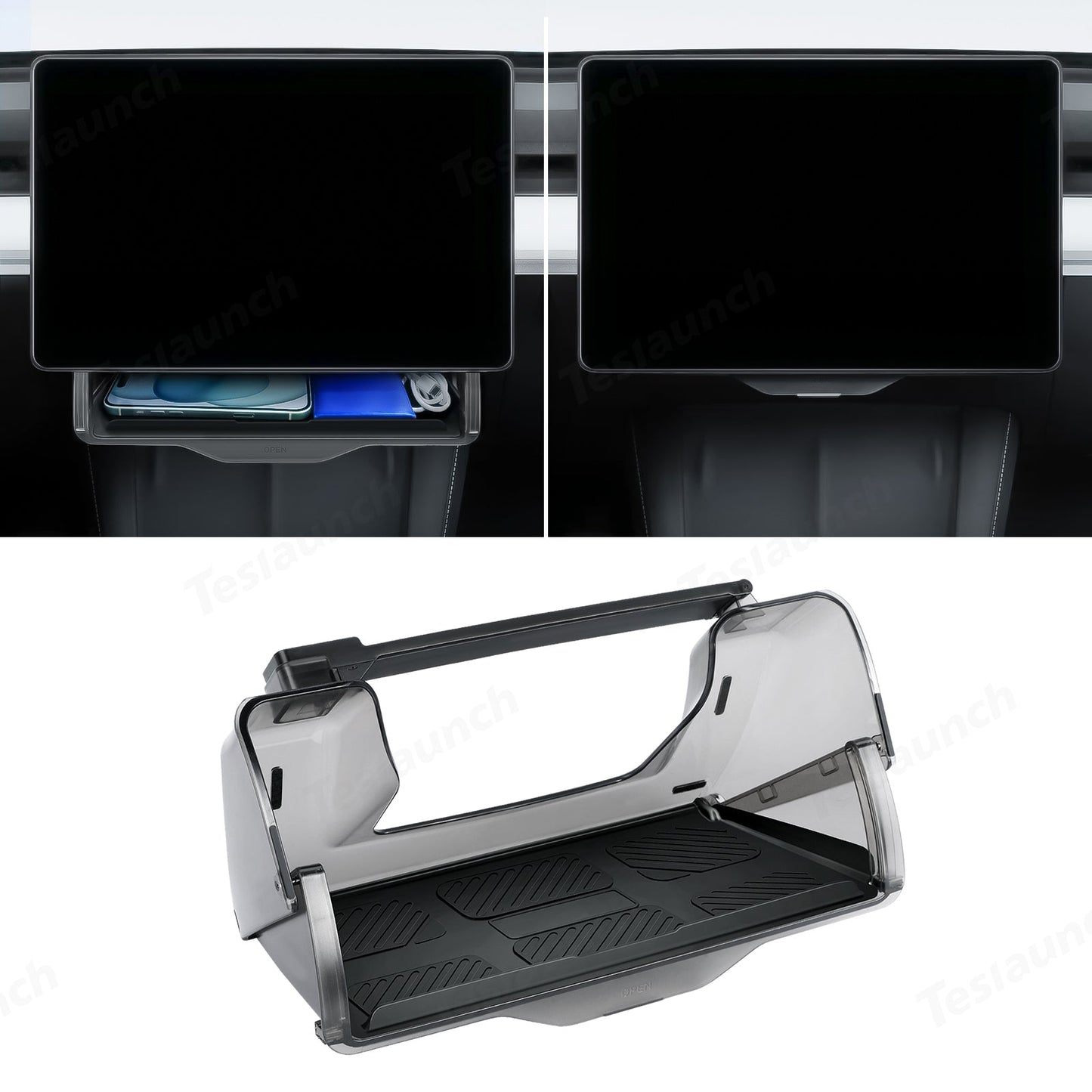 Model 3/Y Hidden Foldable Central Control Screen Lower Storage Box for Tesla Model Y(2020-2023) Black