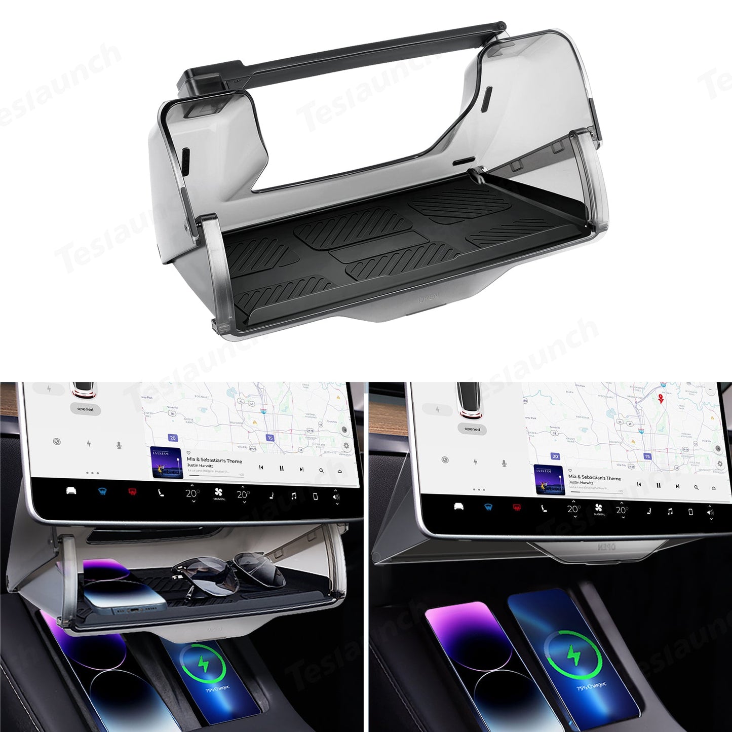 Model 3/Y Hidden Foldable Central Control Screen Lower Storage Box for Tesla Model 3(2017-2023) Black