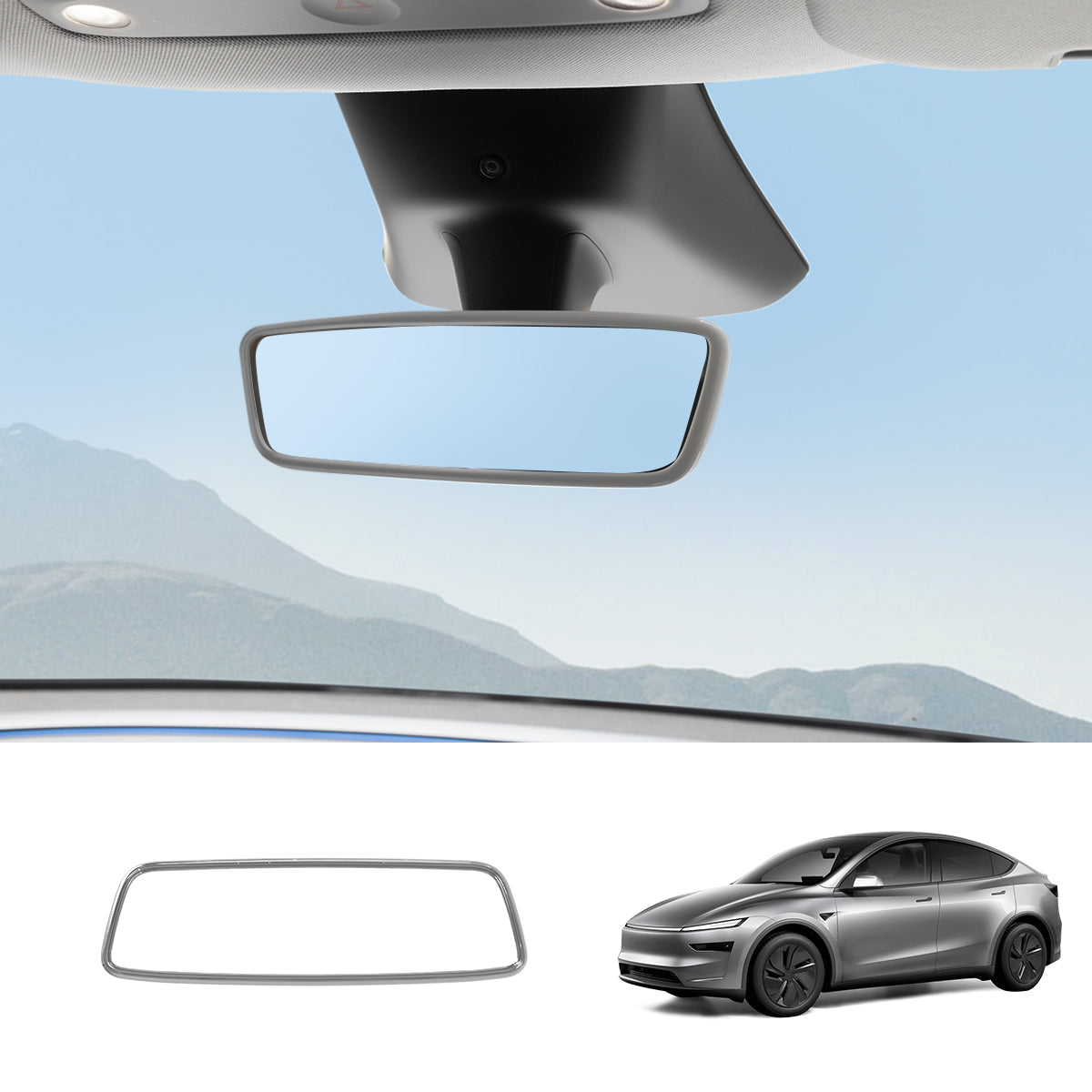 Interior Rearview Mirror Trim Cover for Tesla Model 3/Y Transparent Black