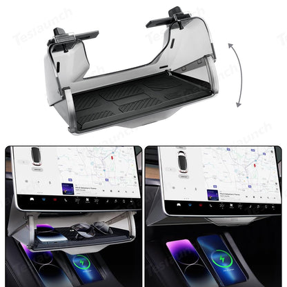 Hidden Central Control Screen Lower Storage Box for Tesla Model 3/Y 2017-2026 Black