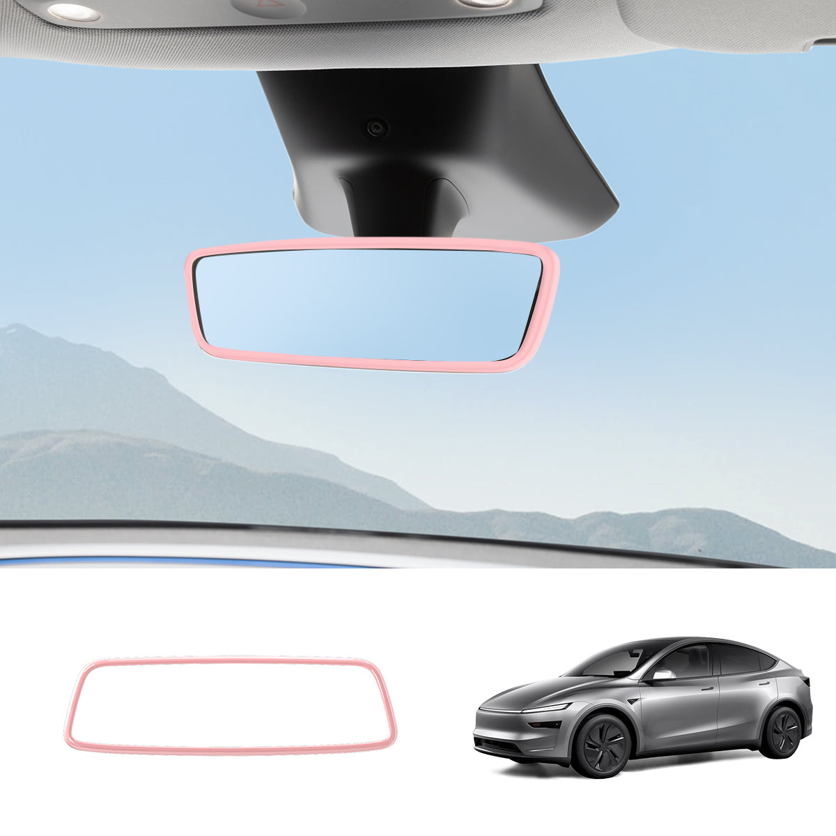 Interior Rearview Mirror Trim Cover for Tesla Model 3/Y Transparent Pink