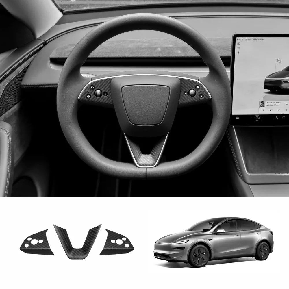 [Real Carbon Fiber] Steering Wheel Trim Cover Kit for Tesla Model Y Juniper 2025+ Matte Carbon Fiber Trim Kit (Button + V Cover) *3 Pcs