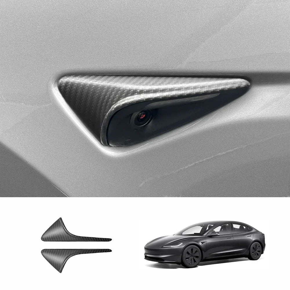 [Real Carbon Fiber] Turn Signal Camera Overlay Covers For Tesla Model 3 Highland (2 Pcs) Matte Carbon Fiber Half Cover