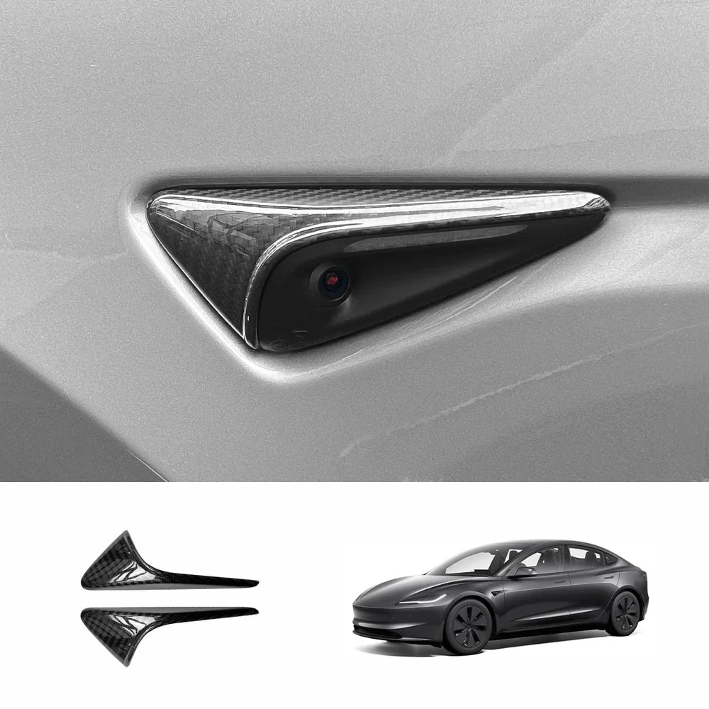 [Real Carbon Fiber] Turn Signal Camera Overlay Covers For Tesla Model 3 Highland (2 Pcs) Glossy Carbon Fiber Half Cover