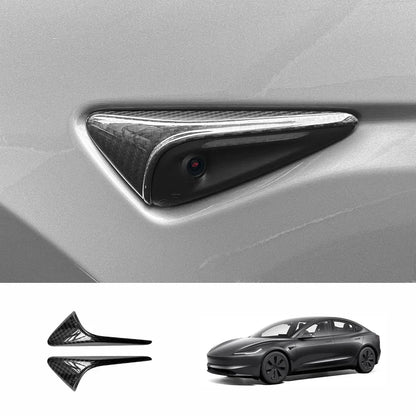 [Real Carbon Fiber] Turn Signal Camera Overlay Covers For Tesla Model 3 Highland (2 Pcs) Glossy Carbon Fiber Half Cover