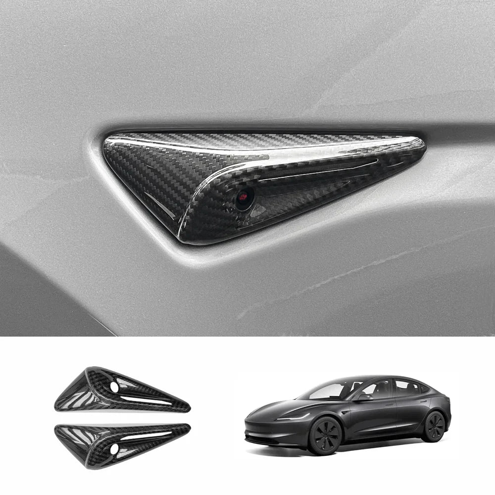 [Real Carbon Fiber] Turn Signal Camera Overlay Covers For Tesla Model 3 Highland (2 Pcs) Glossy Carbon Fiber Full Cover