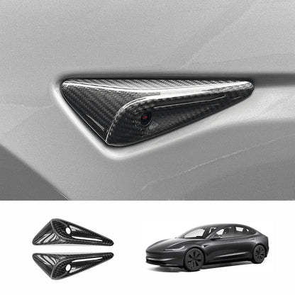 [Real Carbon Fiber] Turn Signal Camera Overlay Covers For Tesla Model 3 Highland (2 Pcs) Glossy Carbon Fiber Full Cover