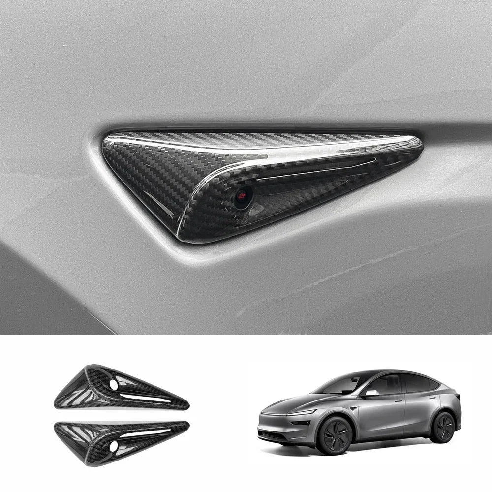 [Real Carbon Fiber] Turn Signal Camera Overlay Covers For Tesla Model Y Juniper 2025+ (2 Pcs) Glossy Carbon Fiber Full Cover