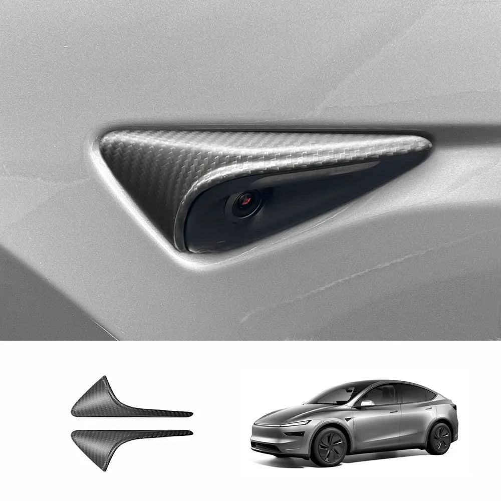 [Real Carbon Fiber] Turn Signal Camera Overlay Covers For Tesla Model Y Juniper 2025+ (2 Pcs) Matte Carbon Fiber Half Cover