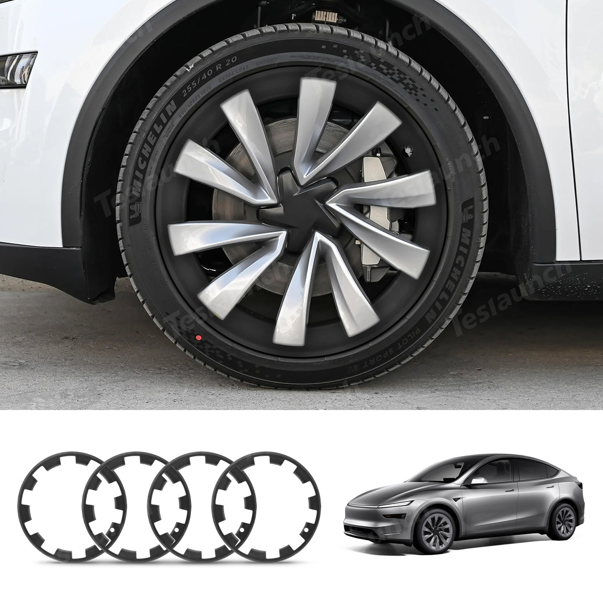 All-in-one Rim Protector for Tesla Model Y Juniper 20’’ Helix 2.0 Wheels Matte Black Standard Set (4 PCS)