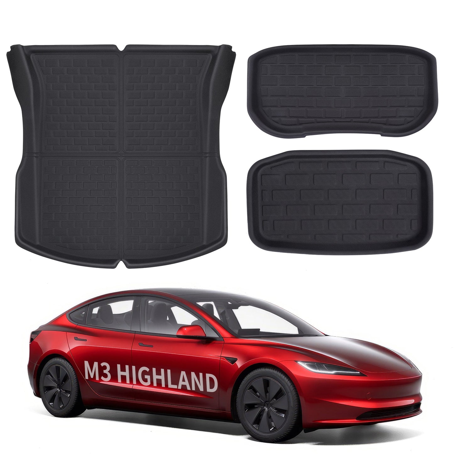 All Weather XPE Interior Floor Mats Cargo Liners Set for Tesla 2024+ Model 3 Highland Frunk + Trunk Upper&Lower Mat (3 PCS) Left-Hand Drive