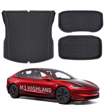 All Weather XPE Interior Floor Mats Cargo Liners Set for Tesla 2024+ Model 3 Highland Frunk + Trunk Upper&Lower Mat (3 PCS) Left-Hand Drive