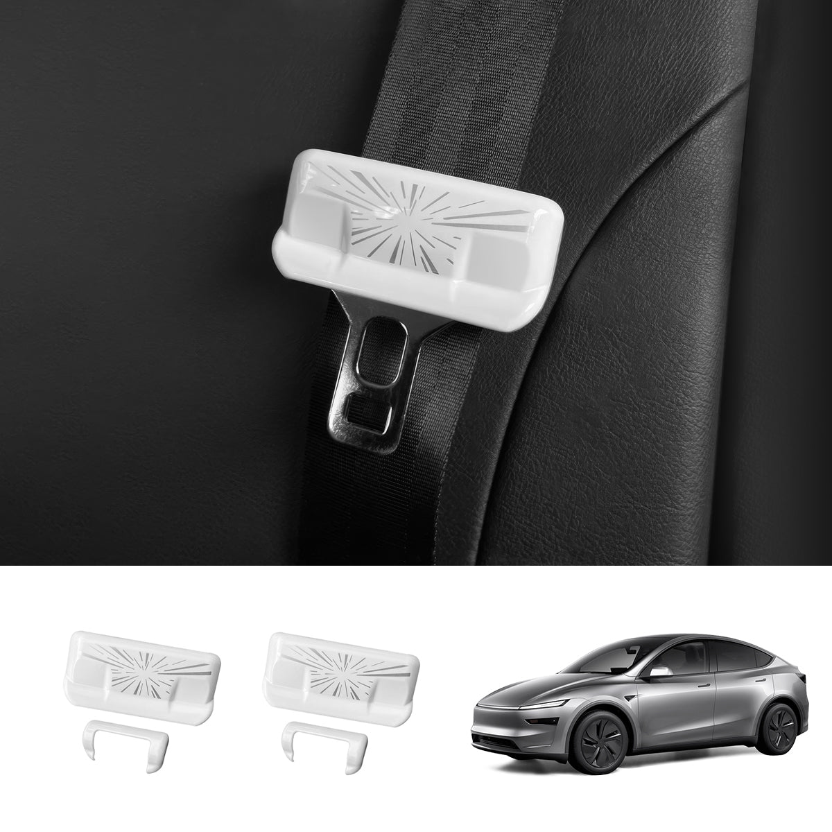 Seat Belt Buckle Cover Set for Tesla Model Y Juniper 2025+ Front Row Set (2 Pairs) Time Tunnel Style White