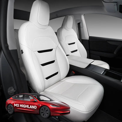 All-Inclusive 2024+ Tesla Model 3 Highland Seat Cover Nappa Leather+3-Lined Insignia White Full Set (Front & Rear Seats)