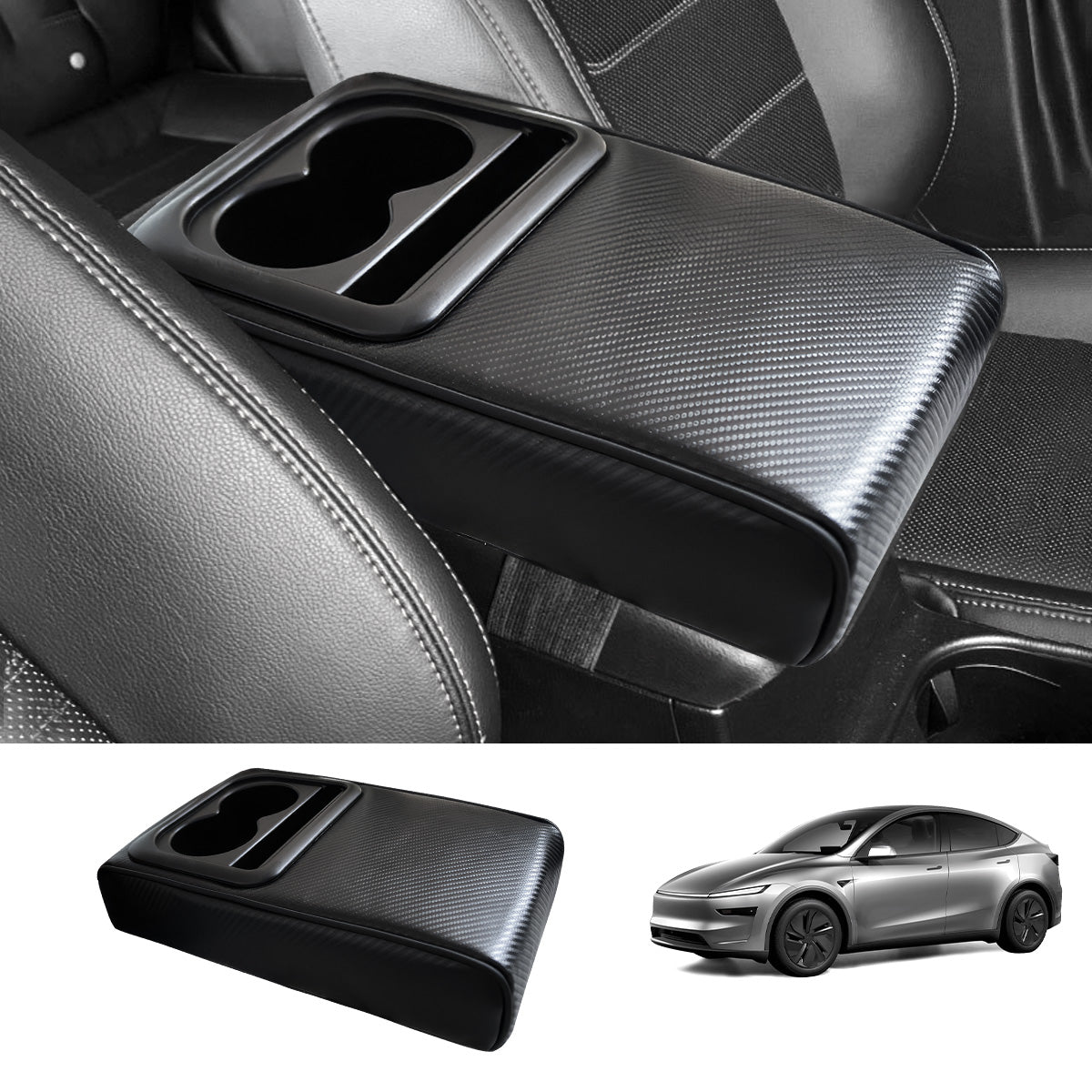 Center Console Armrest Heightening Cushion – Comfortable Support for Tesla Model 3/Y/S/X/CT Carbon Fiber Style