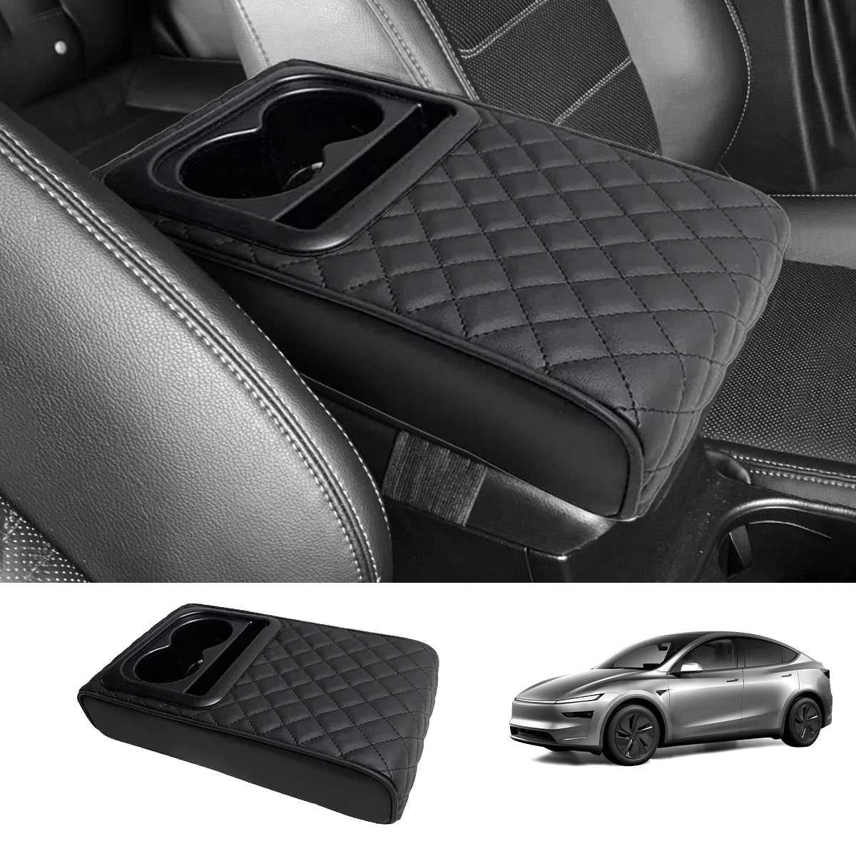 Center Console Armrest Heightening Cushion – Comfortable Support for Tesla Model 3/Y/S/X/CT Black