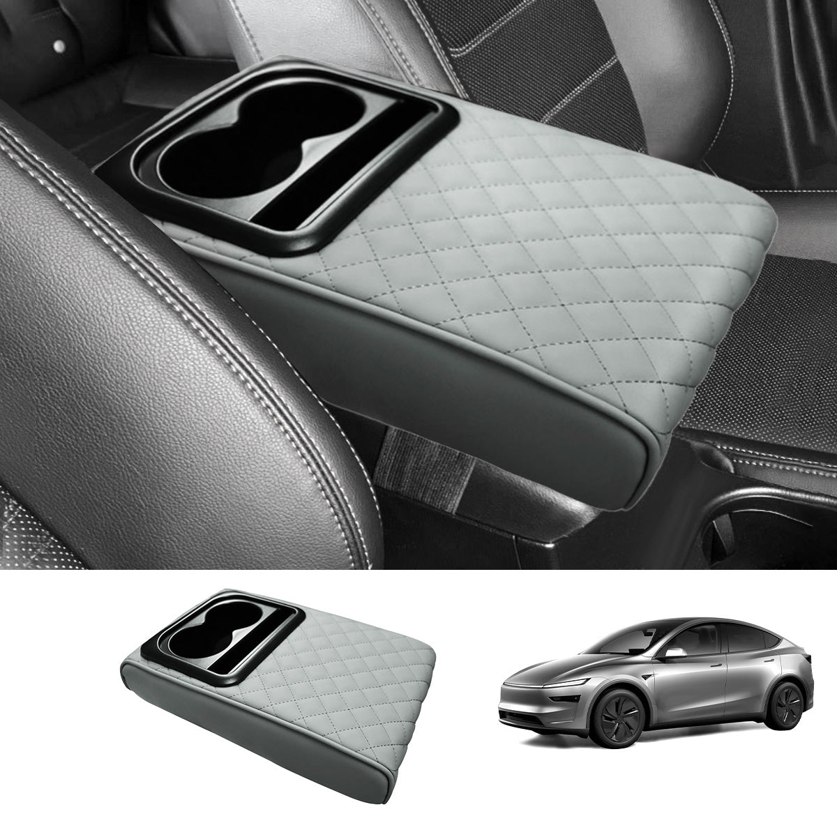 Center Console Armrest Heightening Cushion – Comfortable Support for Tesla Model 3/Y/S/X/CT Grey