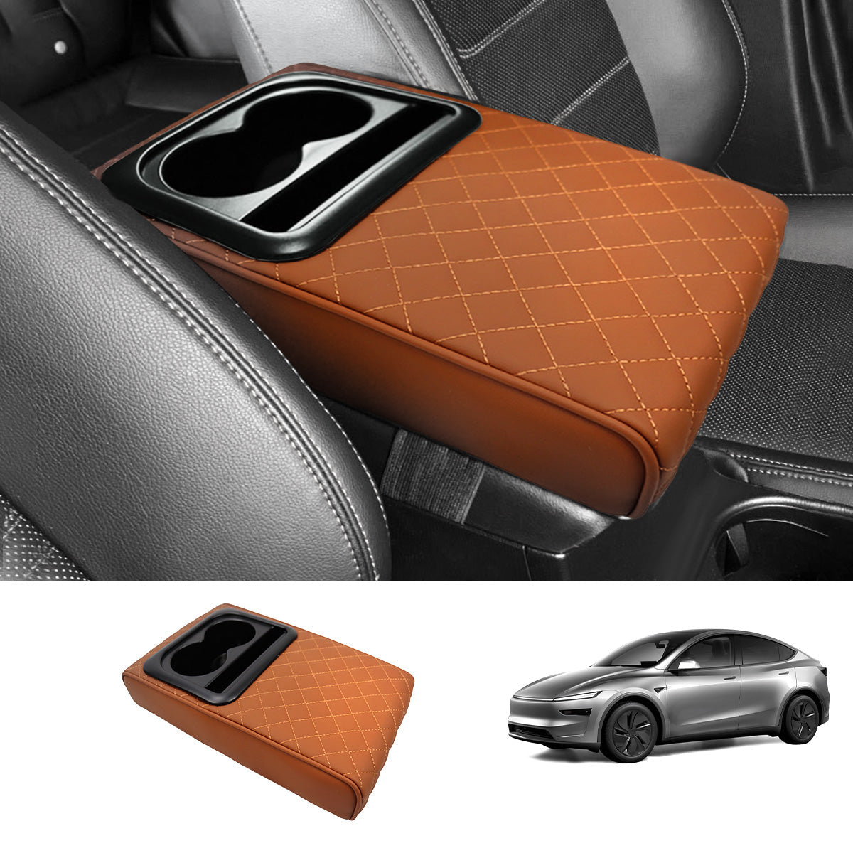Center Console Armrest Heightening Cushion – Comfortable Support for Tesla Model 3/Y/S/X/CT Cayenne Brown