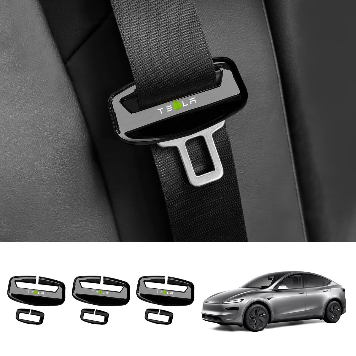 Seat Belt Buckle Cover Set for Tesla Model Y Juniper 2025+ Rear Row Set (3 Pairs) Universal Style Black