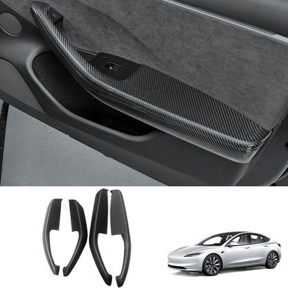 [Real Carbon Fiber] Front & Rear Door Armrest Overlays Covers (4 PCS) for Tesla Model 3 Highland 2024+ Matte Carbon Fiber