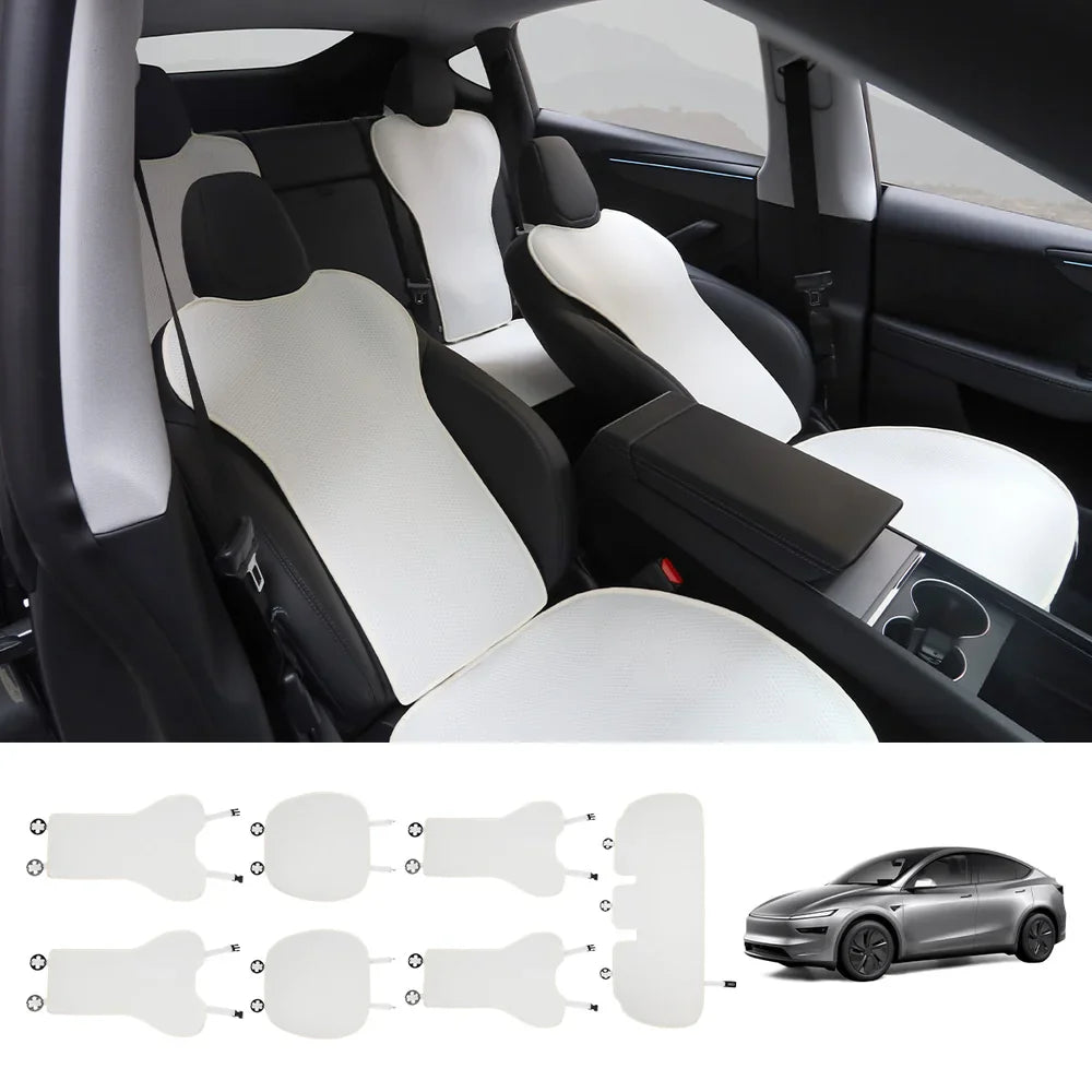 Ice Silk Breathable Air Mesh Seat Cushion for Tesla Model Y Juniper 2025+ White Full Set (7 Pcs)