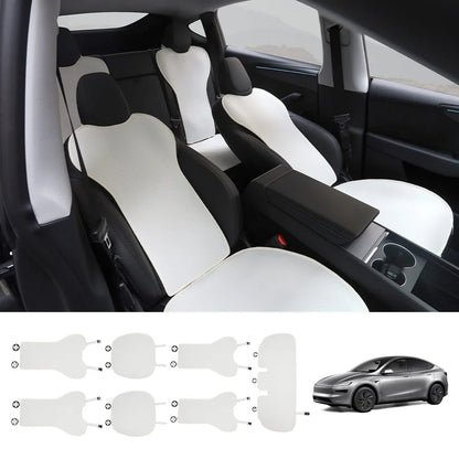 Ice Silk Breathable Air Mesh Seat Cushion for Tesla Model Y Juniper 2025+ White Full Set (7 Pcs)