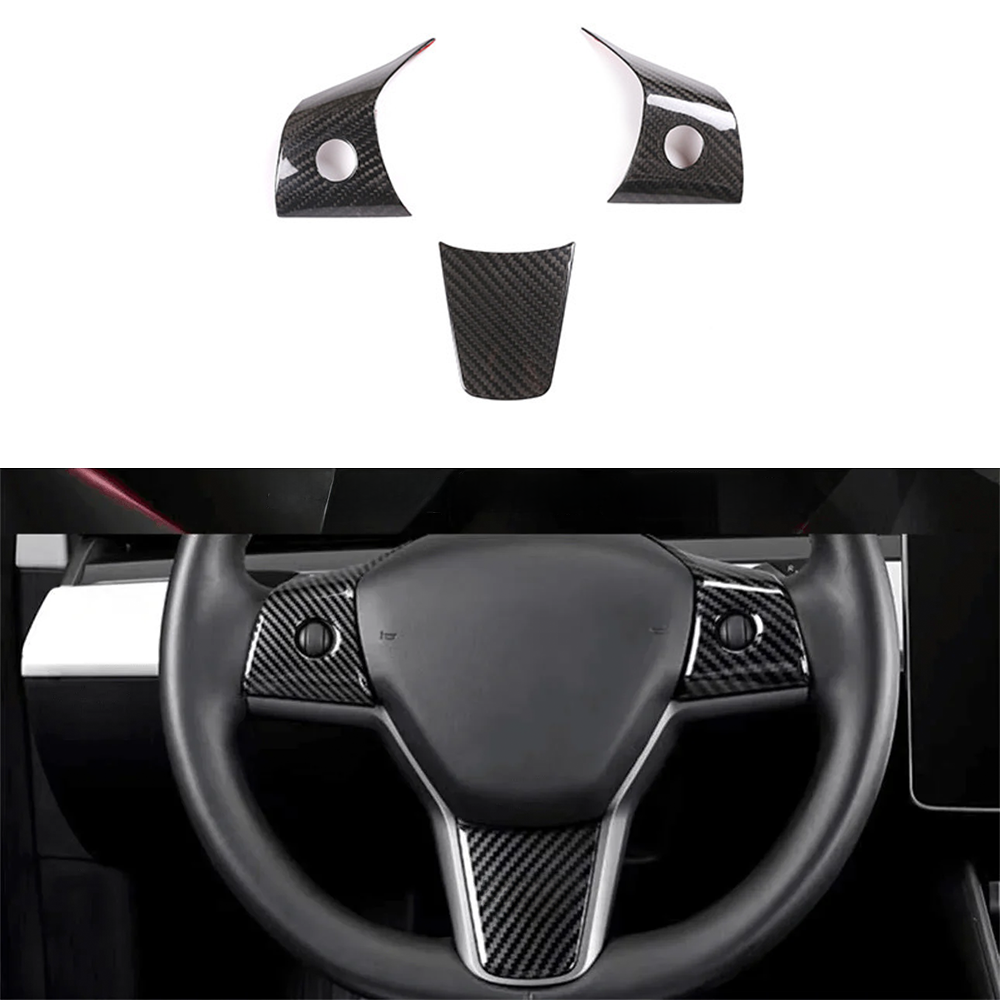 Model 3/Y Carbon Fiber Steering Wheel Trim (Carbon Fiber Pattern ABS) for Tesla(2017-2023) Glossy Carbon Fiber