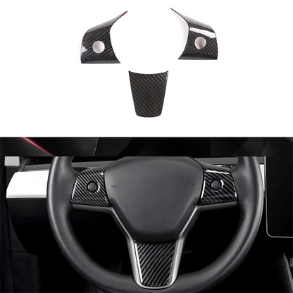 Model 3/Y Carbon Fiber Steering Wheel Trim (Carbon Fiber Pattern ABS) for Tesla(2017-2023) Glossy Carbon Fiber