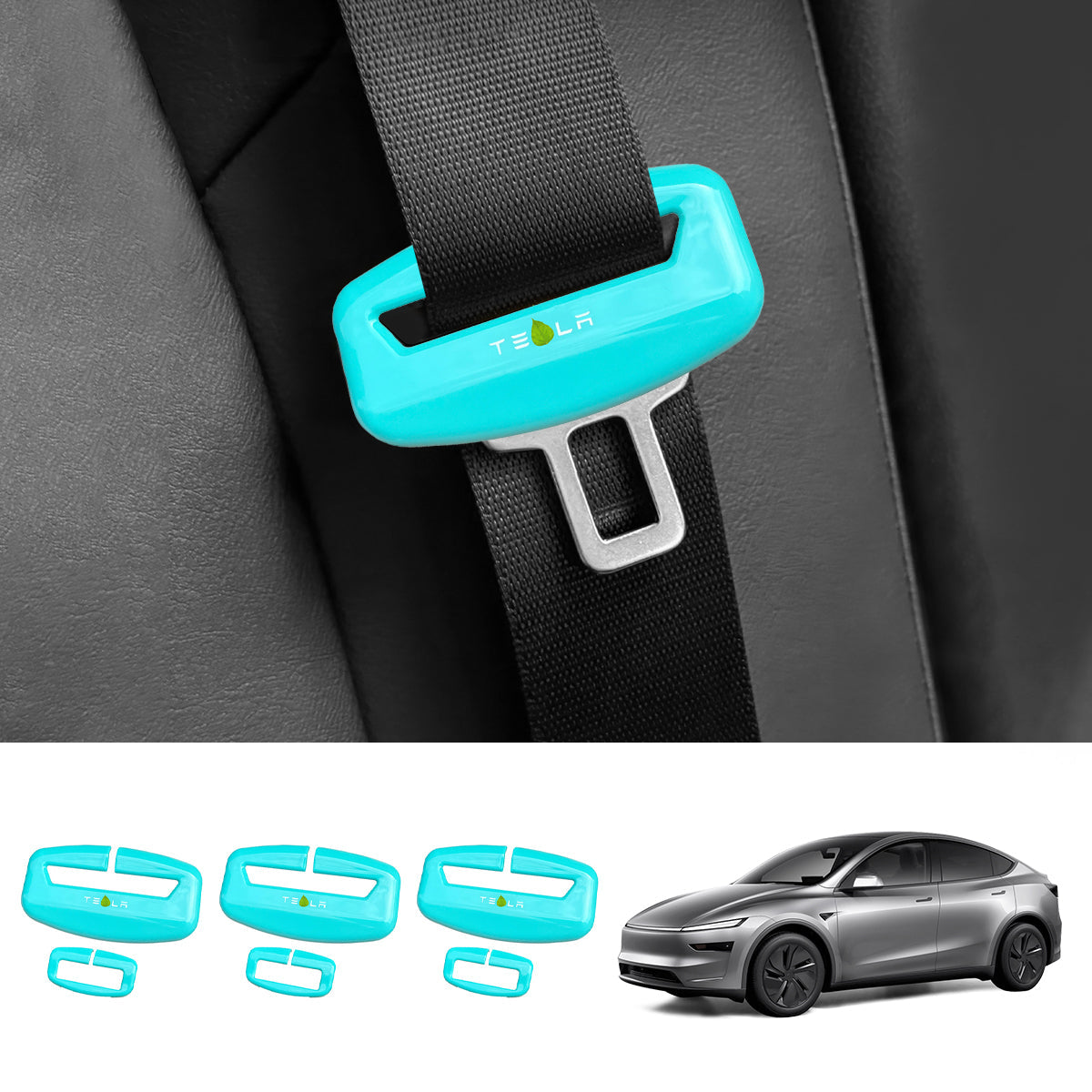 Seat Belt Buckle Cover Set for Tesla Model Y Juniper 2025+ Rear Row Set (3 Pairs) Universal Style Blue