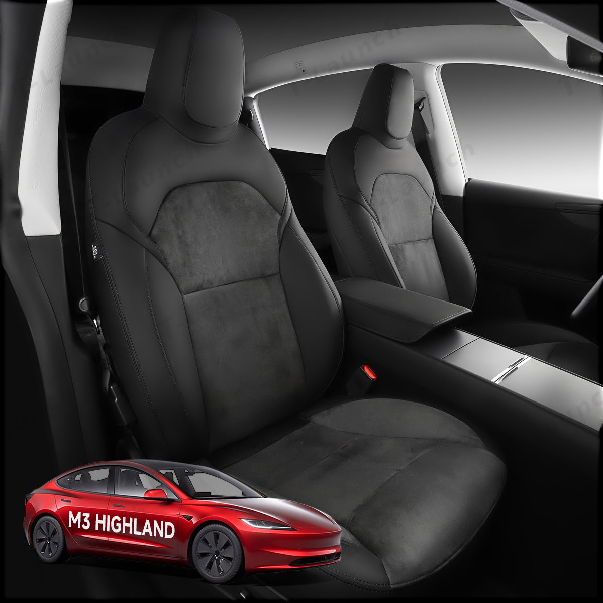 All-Inclusive 2024+ Tesla Model 3 Highland Seat Cover Alcantara+Nappa Black