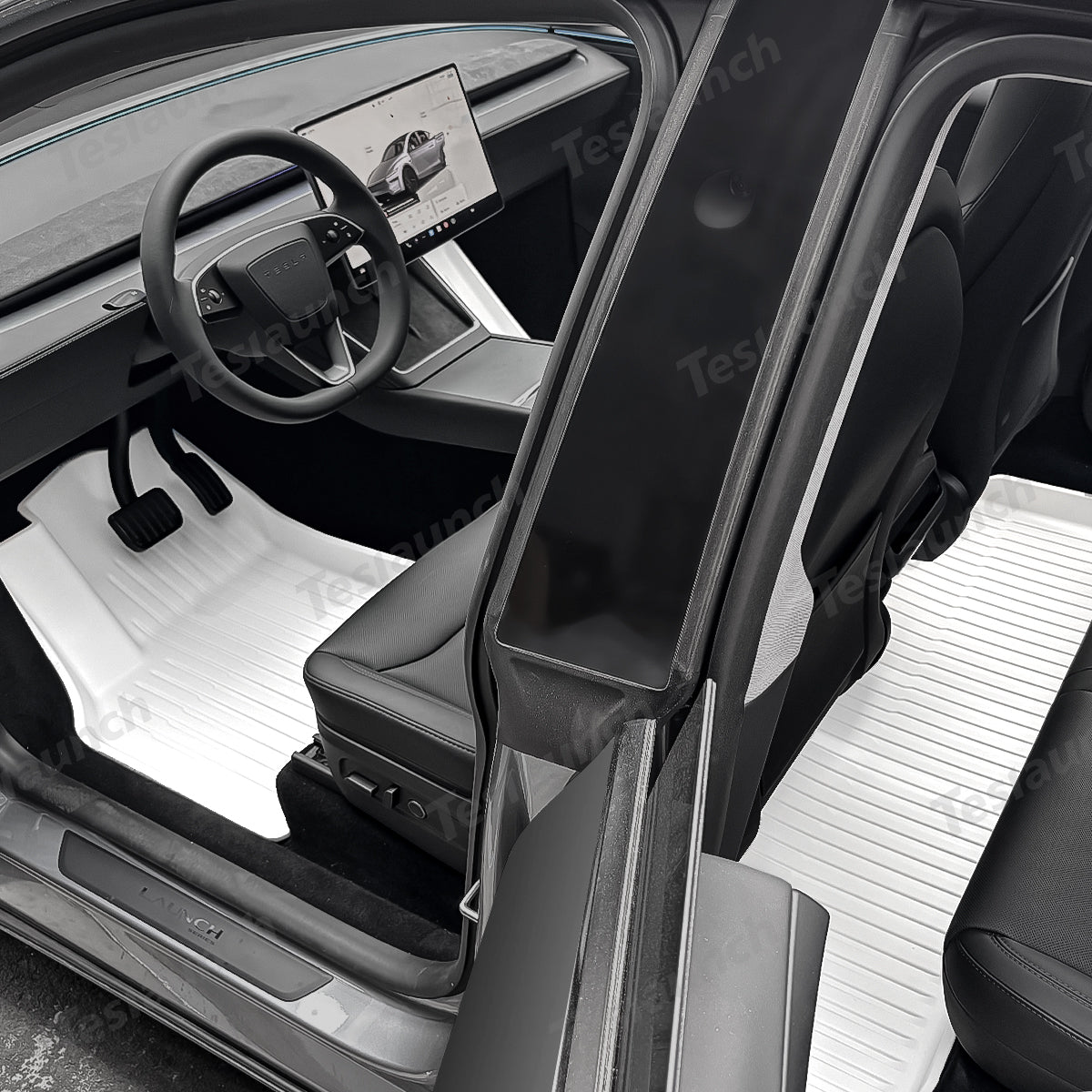 White All Weather TPE Interior Floor Mats Cargo Liners Set for Tesla Model Y Juniper 2025+