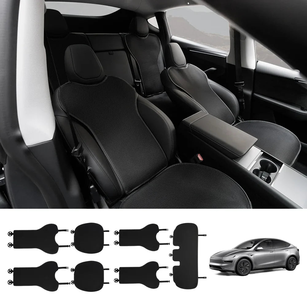 Ice Silk Breathable Air Mesh Seat Cushion for Tesla Model Y Juniper 2025+ Black Full Set (7 Pcs)
