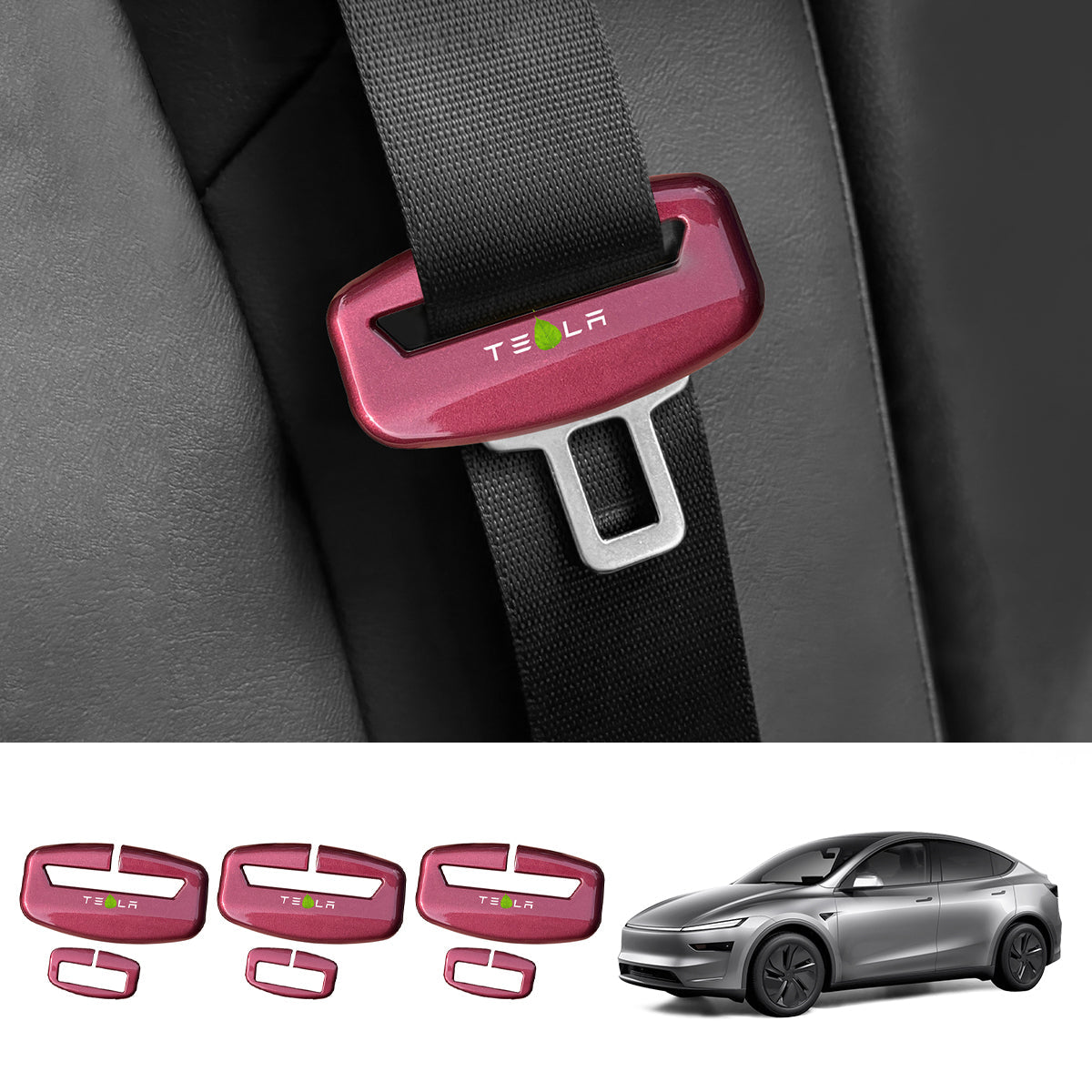 Seat Belt Buckle Cover Set for Tesla Model Y Juniper 2025+ Rear Row Set (3 Pairs) Universal Style Red