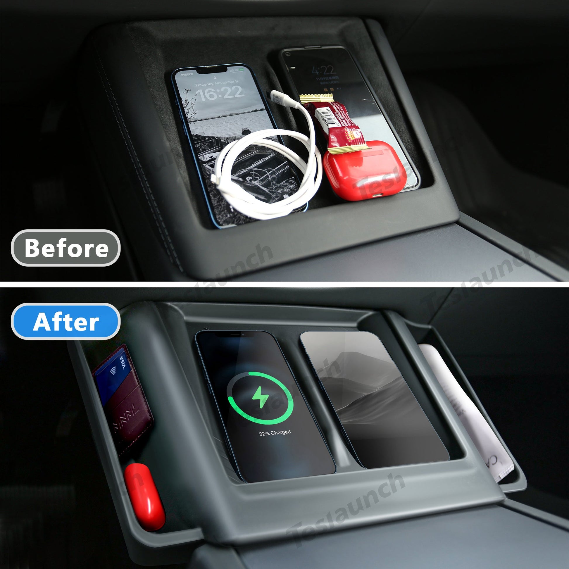 2024 Model 3 Highland Central Control Wireless Charging Silicone Pad Storage Box For Tesla